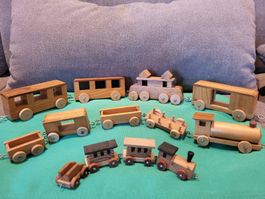 Vintage-Spielzeugeisenbahn-Set aus Holz für Kinder