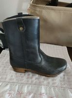 Sanita Damen Stiefel Holzsohle, Leder schwarz Grösse 37