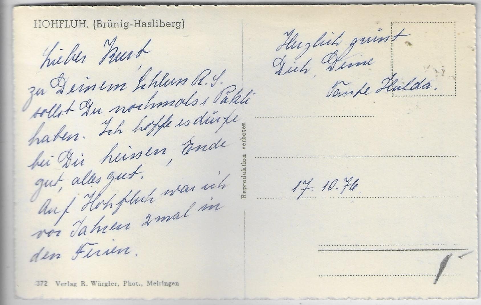 Cartoline postali: Hohfluh - Brünig-Hasliberg – Usato da Ettingen venduto da Kartenplanet 1