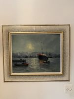 Gemälde Schiff im Hafen signiert von GEOVRAY 58x68cm