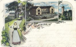 1900 Postkarte "Gruss vom Wartberg" bei Heilbronn 3 Bilder