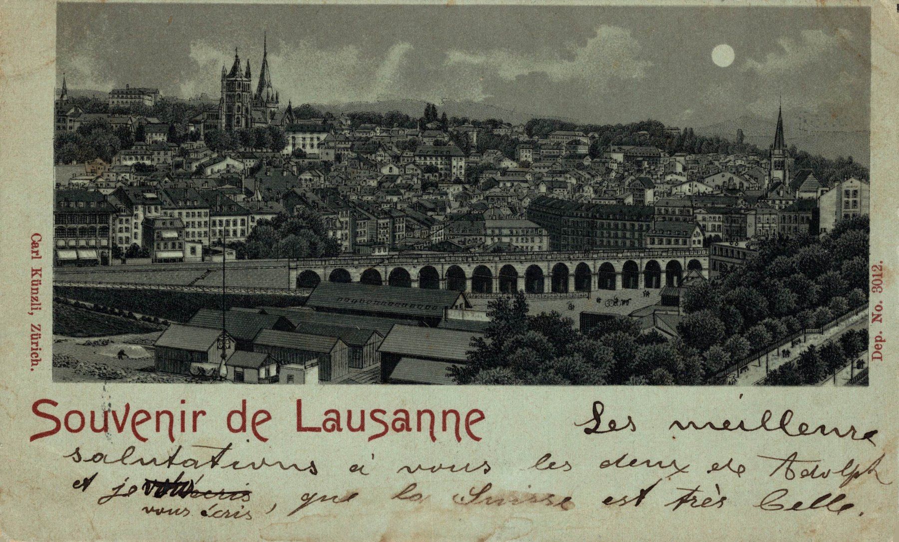 Cartes postales: Souvenir de Lausanne. Stadt bei Mondschein – D'occasion à Bronschhofen par Astore