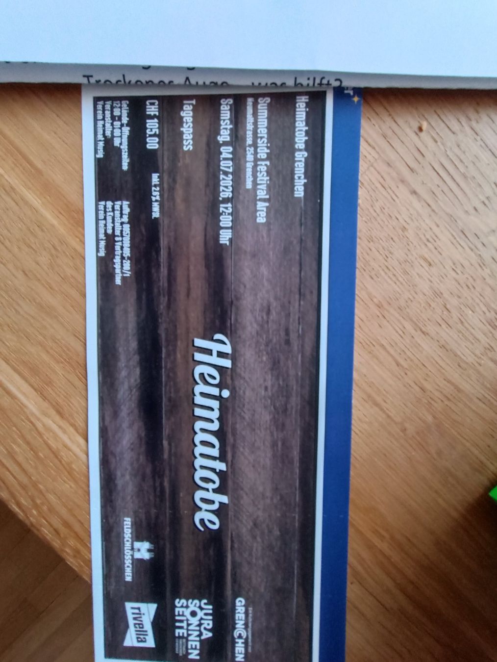 Tickets: Heimatobe Grenchen Ticket, Sa. 04.07.2026 – Neu und originalverpackt aus Hofstetten SO von Nadine066