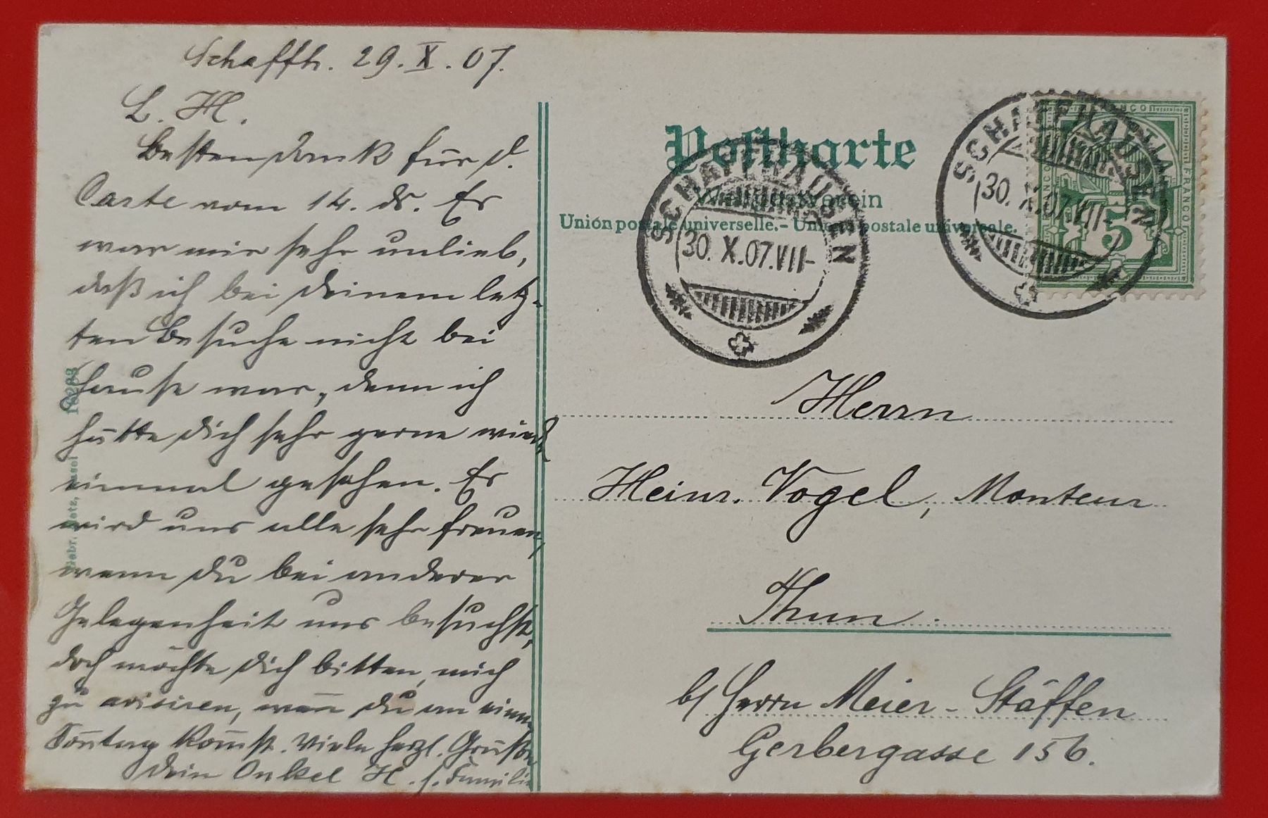 Cartoline postali: Schaffhausen 1907 -  Steigkirche – Usato da Kreuzlingen venduto da Rschweiz1 1