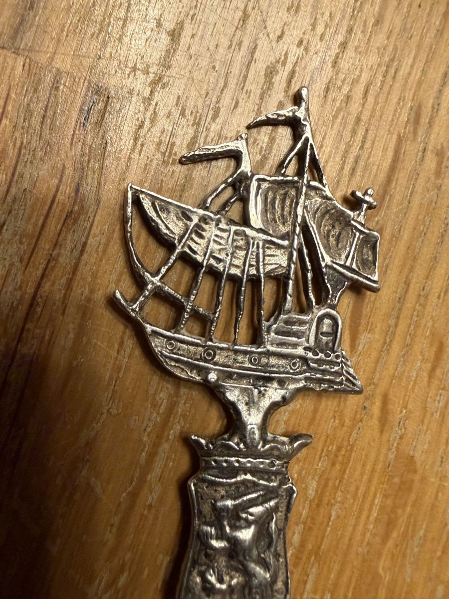 Cucchiai: Antiker vermutlich Silber Löffel mit Schiff Kaffelöffel – Usato da Goldach venduto da Messerguru 3