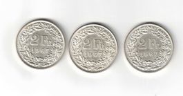 3 x Fr.- 2.- 1967 unzirkuliert
