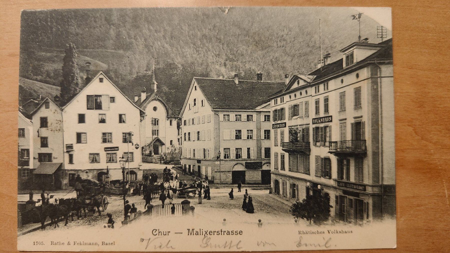 Cartoline postali: Chur Malixerstrasse mit Postkutsche um 1900 – Usato da St. Erhard venduto da Chaeferli6