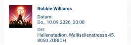 2 Tickets Robbie Williams Zürich Hallenstadion 10.09.2026