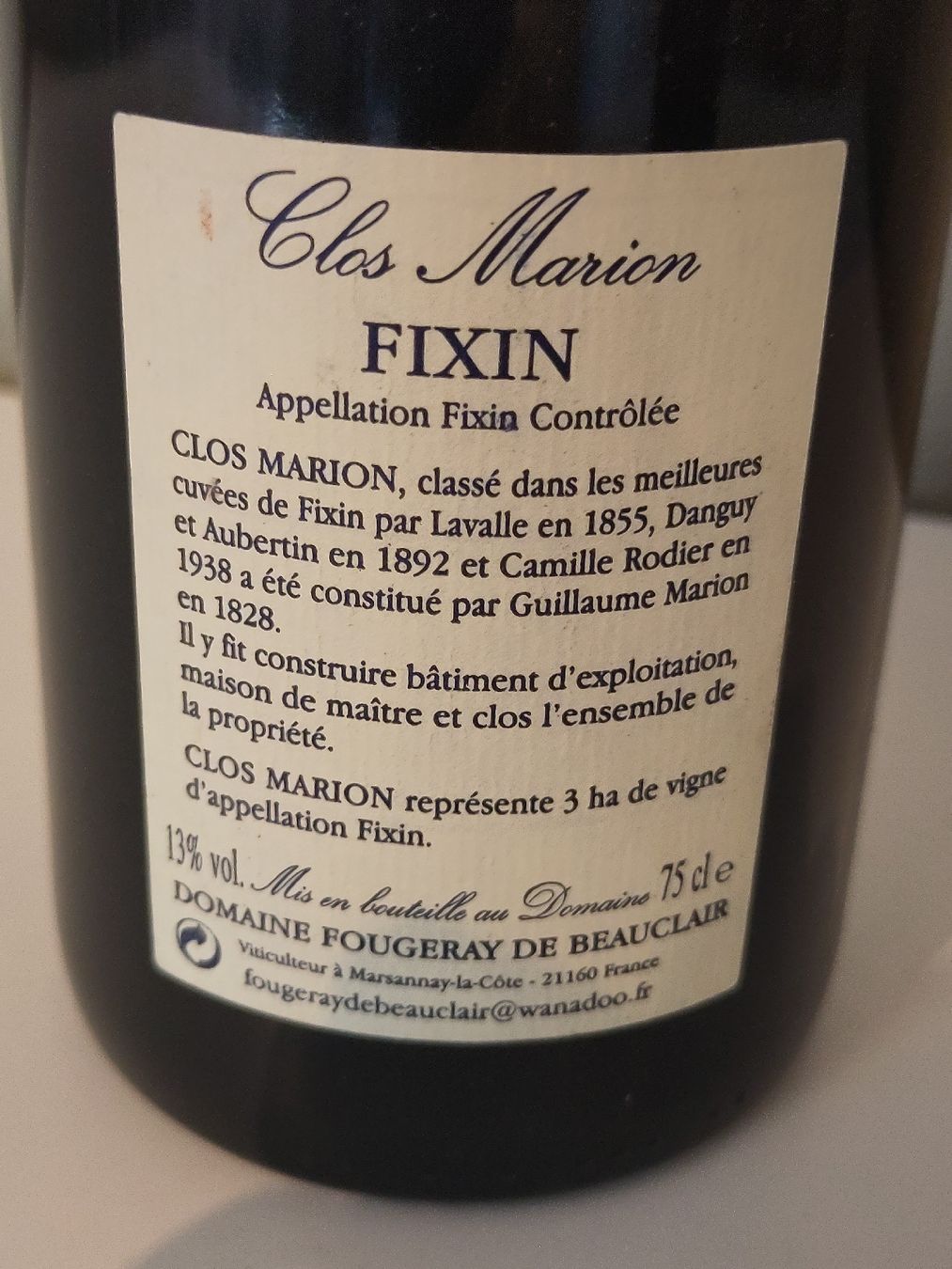 Wein: 1 FL. Fixin "Clos Marion" 2000 – Neu (gemäss Beschreibung) aus Basel von Morgenmuffel 2