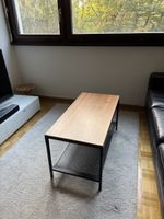     Wooden & black metal coffee table with shelf
