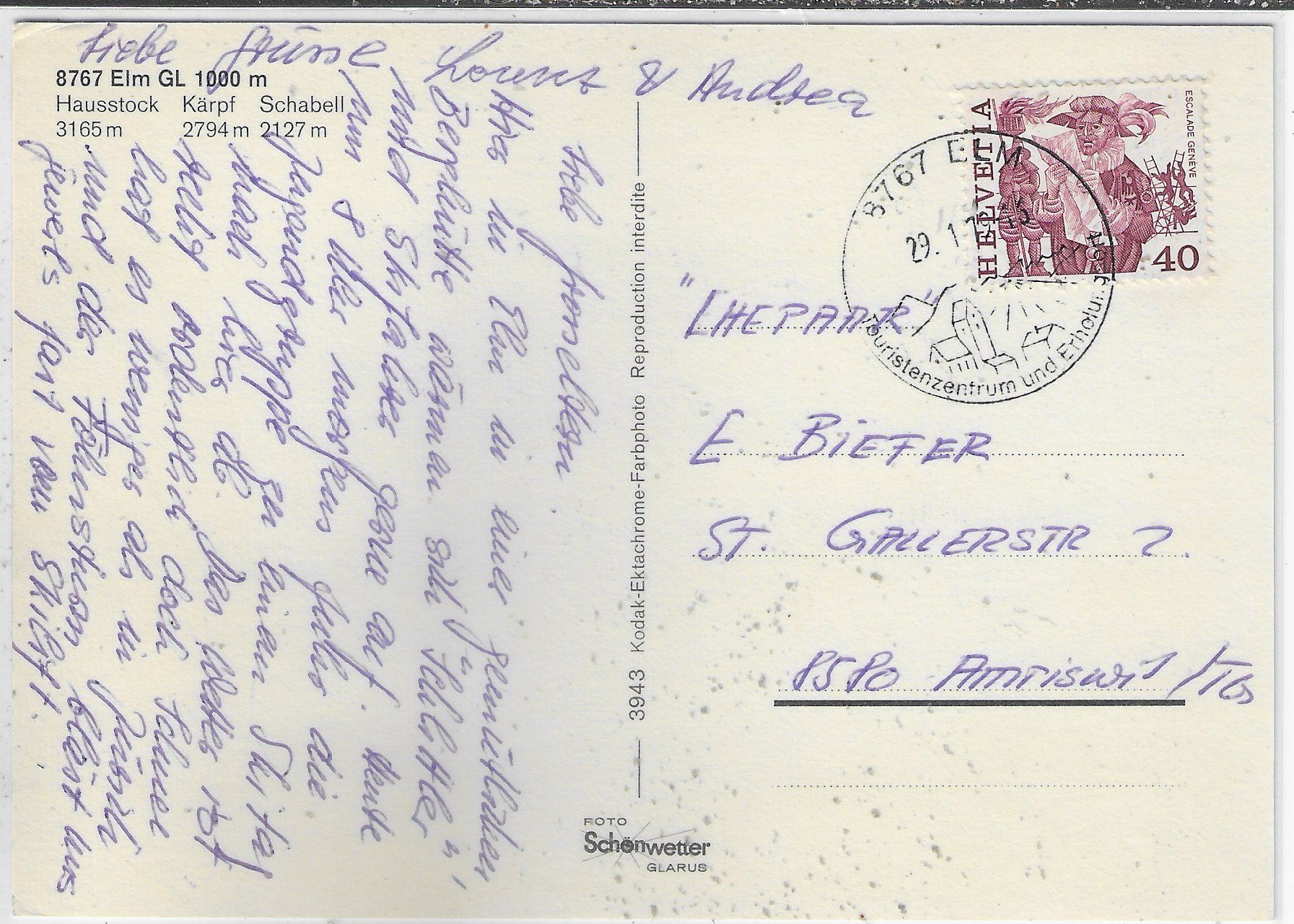 Cartoline postali: Elm GL - Generalansicht im Winter – Usato da Ettingen venduto da Kartenplanet 1