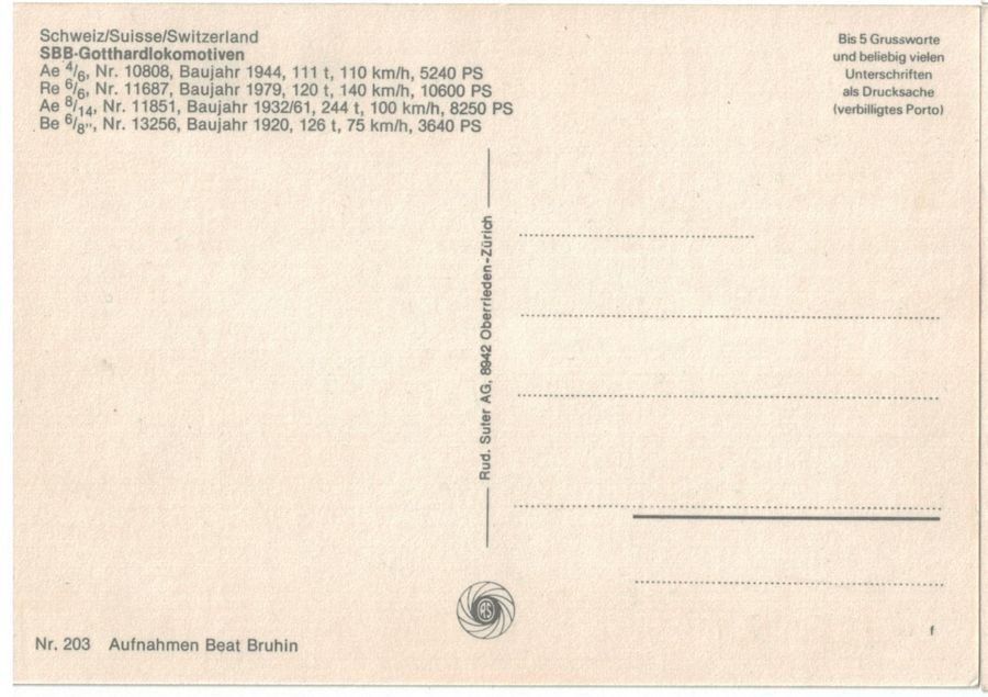 Cartoline postali: SBB Gotthardlokomotiven - Vierbilderkarte – Usato da Frauenfeld venduto da POML 1