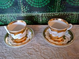 Schöne antike Kaffee Tassen mit Unterteller Geburtstag