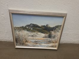 Ölgemälde Winterlandschaft mit Holzrahmen guter Zustand