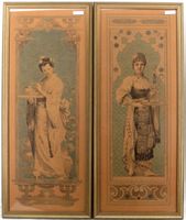 Paire tableaux orientalistes. Encre de chine. 1900. 65 x 27