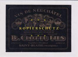 Etikette für Wein - Vin de Neuchâtel (B. Clottu Fils) /bd