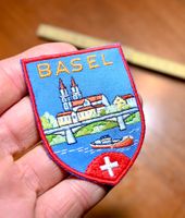 VINTAGE Badge BASEL RHEIN nos ST. GALLER STICKEREI hellblau