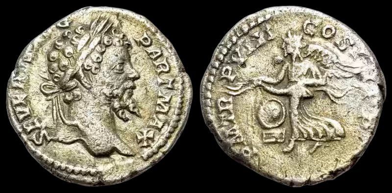 Alle Münzen: Septimius Severus, 193–211 n. Chr. Silberdenar – Gebraucht aus Niederwil AG von Helveticoins