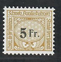 1940: Eisenbahnmarke Nr. 68x 5Fr. Abart Oliv statt grau **.