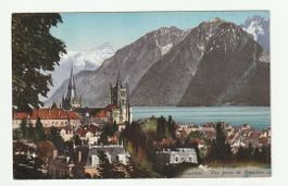 Lausanne, Kathedrale  Blick auf Bergen und See