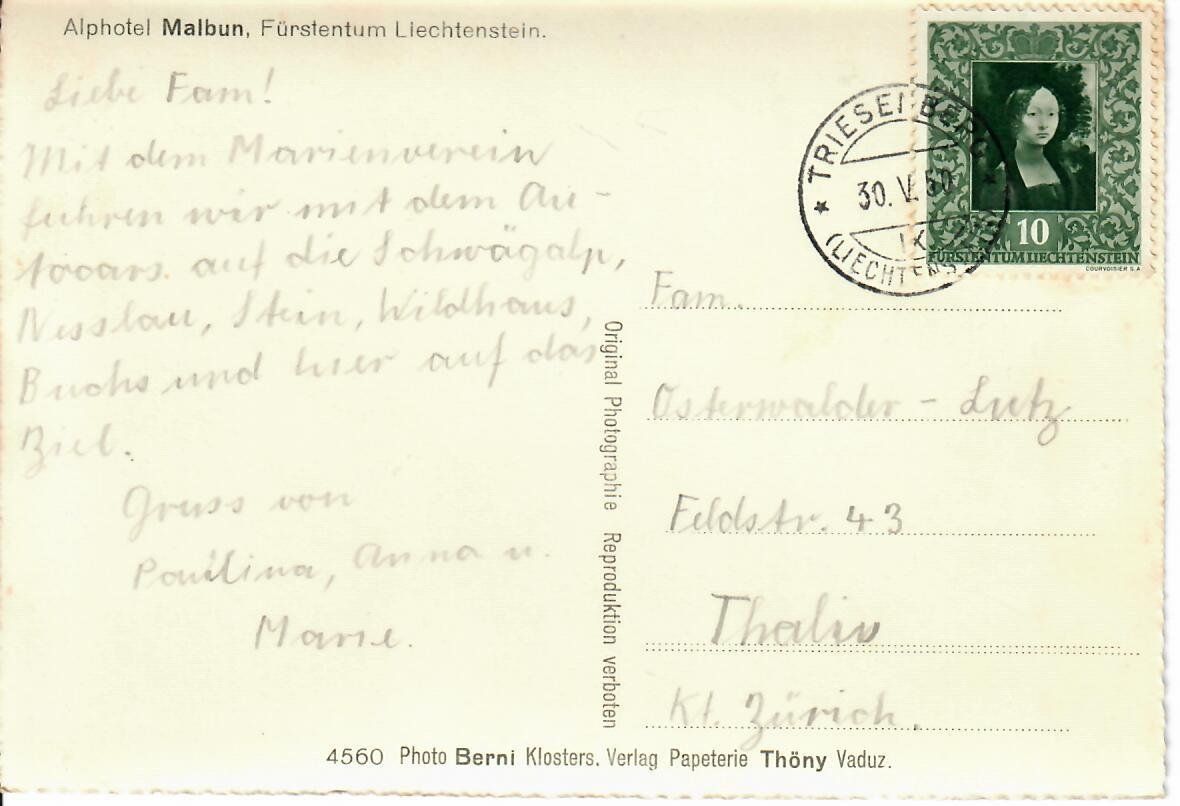 Ansichtskarten: Alphotel Malbun Liechtenstein 1950 – Gebraucht aus Hochdorf von Ziegel-16 1