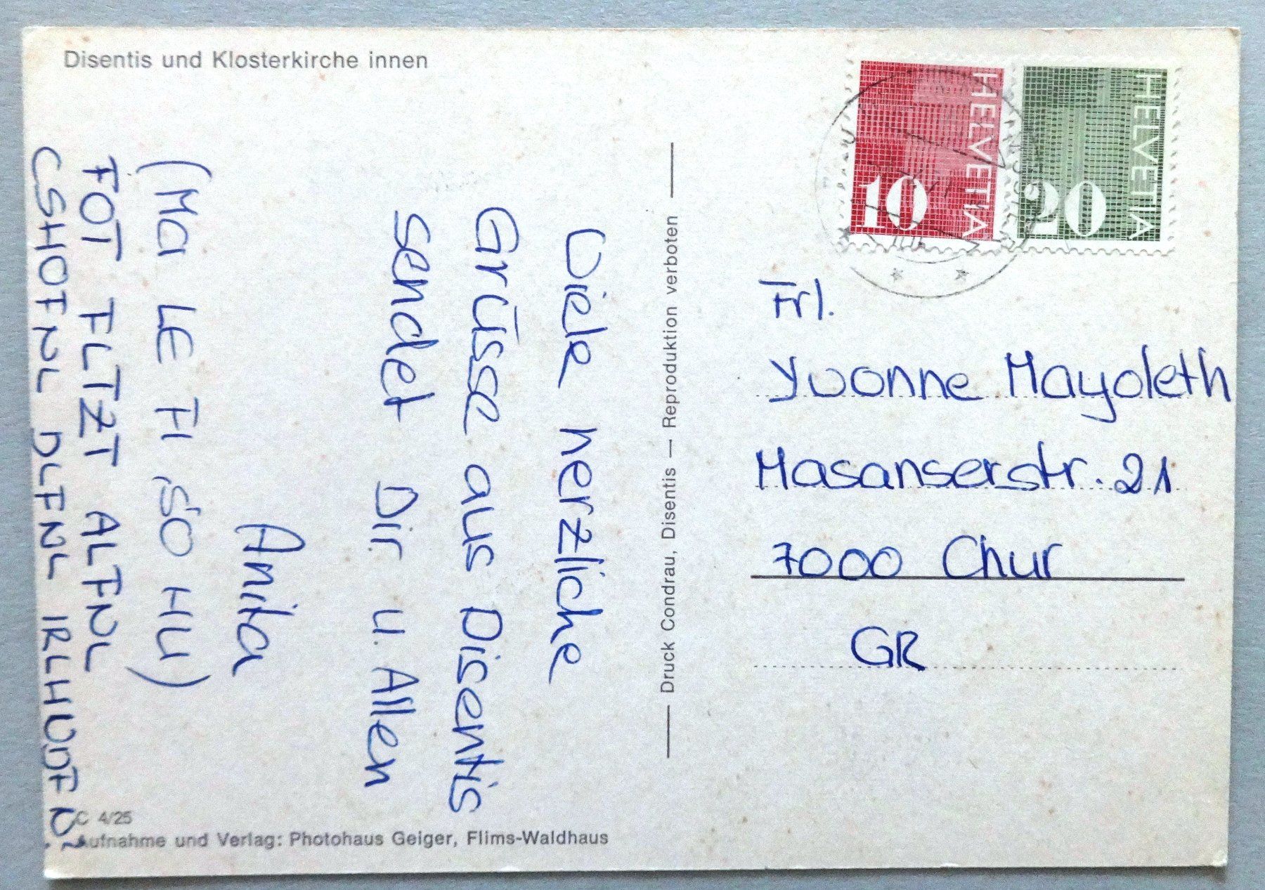 Cartoline postali: Disentis und Kloserkirche innen – Usato da Fétigny venduto da Billy2miny 1