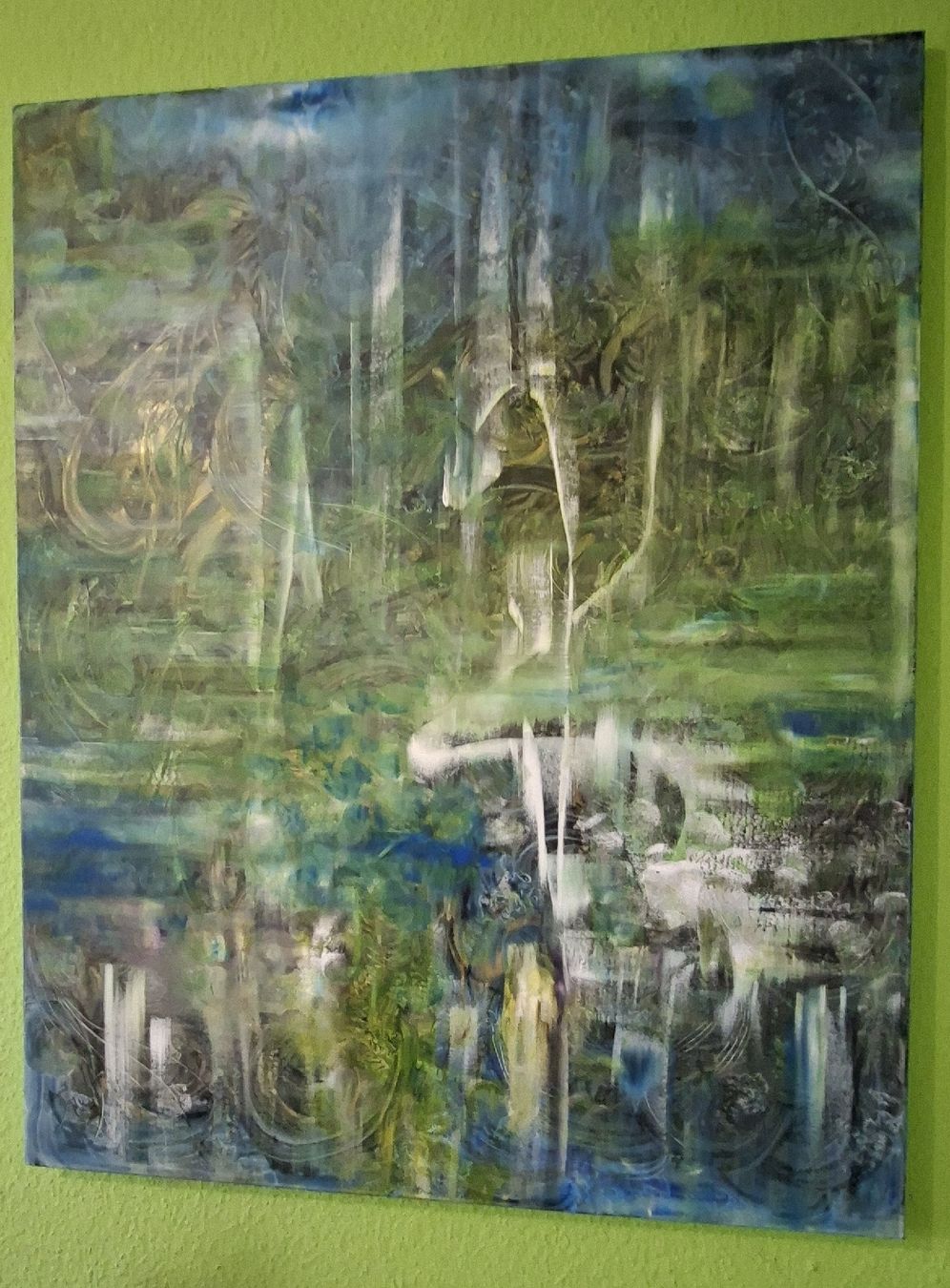 Tableaux: Gemälde "Schwanenlicht" handmade 80×100 – Neuf (Voir description) à Riehen par Steinbock1970