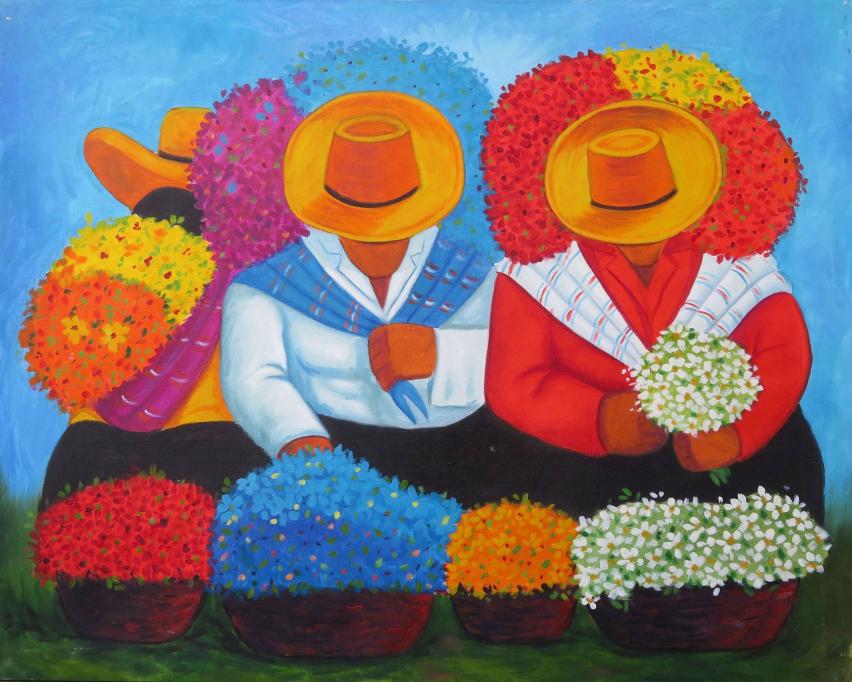 Gemälde: Acryl- / Ölgemälde "Blumenmarkt" nach E. Millones, 100x79 cm – Gebraucht aus Oberriet SG von ganesh435