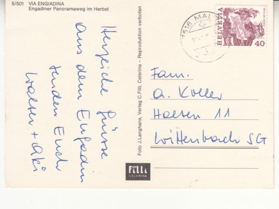 Cartoline postali: Via Engiadina ca. 1980 – Usato da Bürglen TG venduto da StampGraf 1