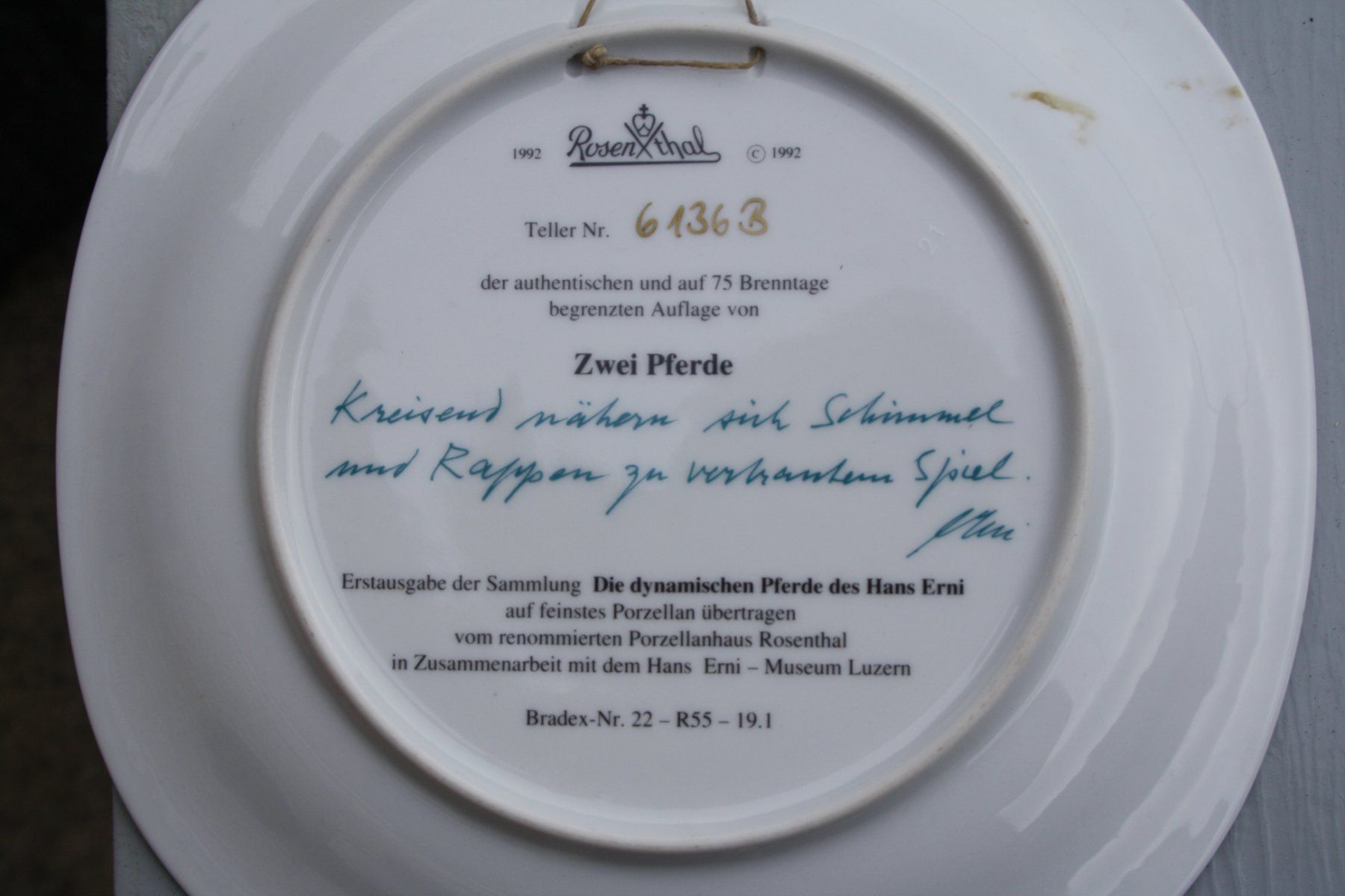 Rosenthal Piatti: HANS ERNI TELLER 2 PFERDE ROSENTHAL 1992 – Usato da Wauwil venduto da Pneuedy 6