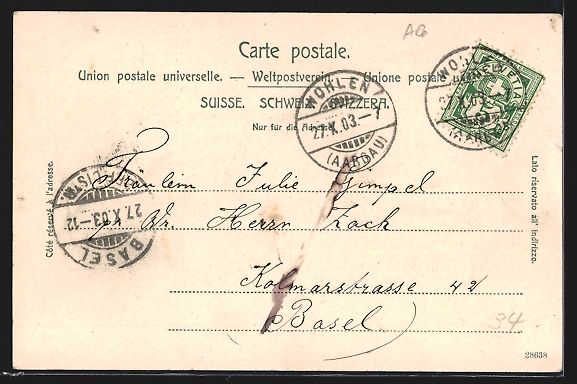 Cartoline postali: AK Wohlen, Totalansicht, 1903 – Usato da Berlin venduto da bartko-reher 1