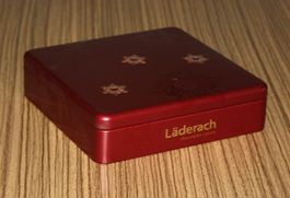 Aufbewahrungsbox Blechdose rot-goldig m. Sterne Läderach