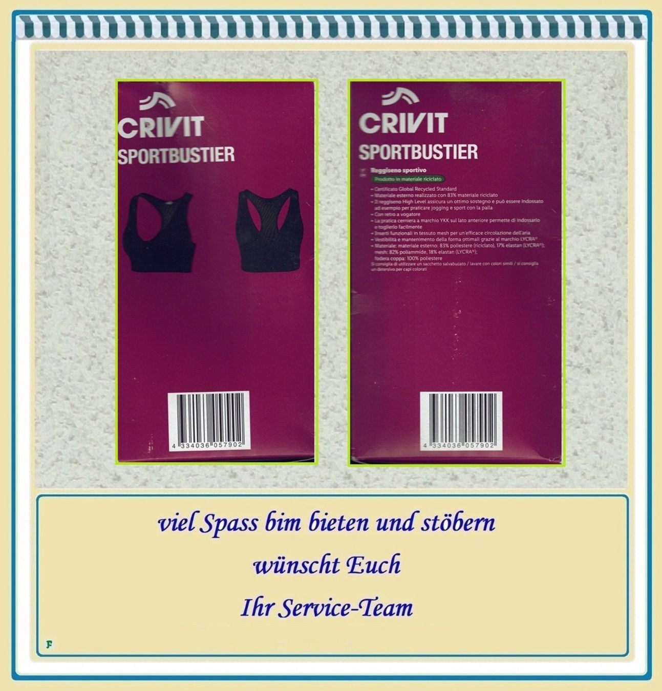 Altra biancheria intima: CRIVIT • SPORTBUSTIER – Nuovo e nell'imballaggio originale da Münchwilen TG venduto da FLOHMIFLITZER 2