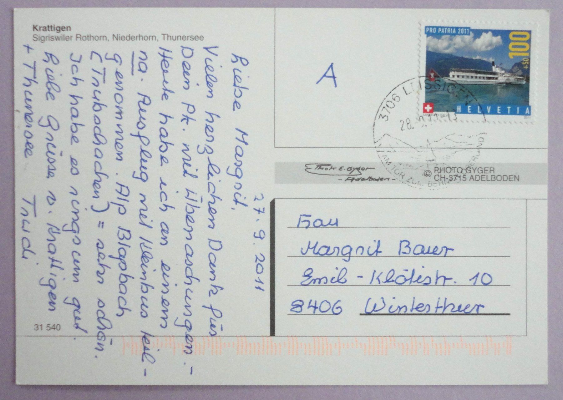 Cartoline postali: Krattigen, Sigriswiler Rothorn – Usato da Fétigny venduto da Billy2miny 1