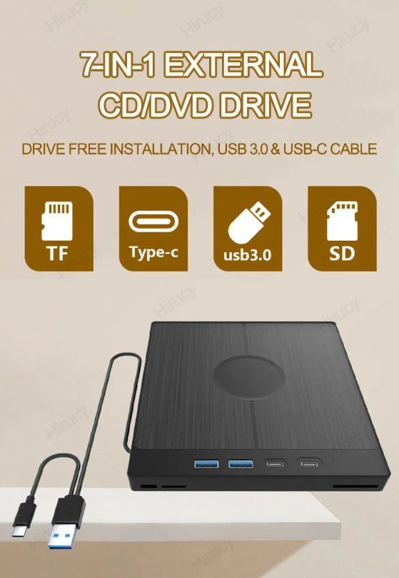 Systèmes audio & multimédias: Multifunktion Typ C externe CD DVD RW Player Brenner Reader – Neuf avec emballage d'origine à Genève par Top-Trend 7
