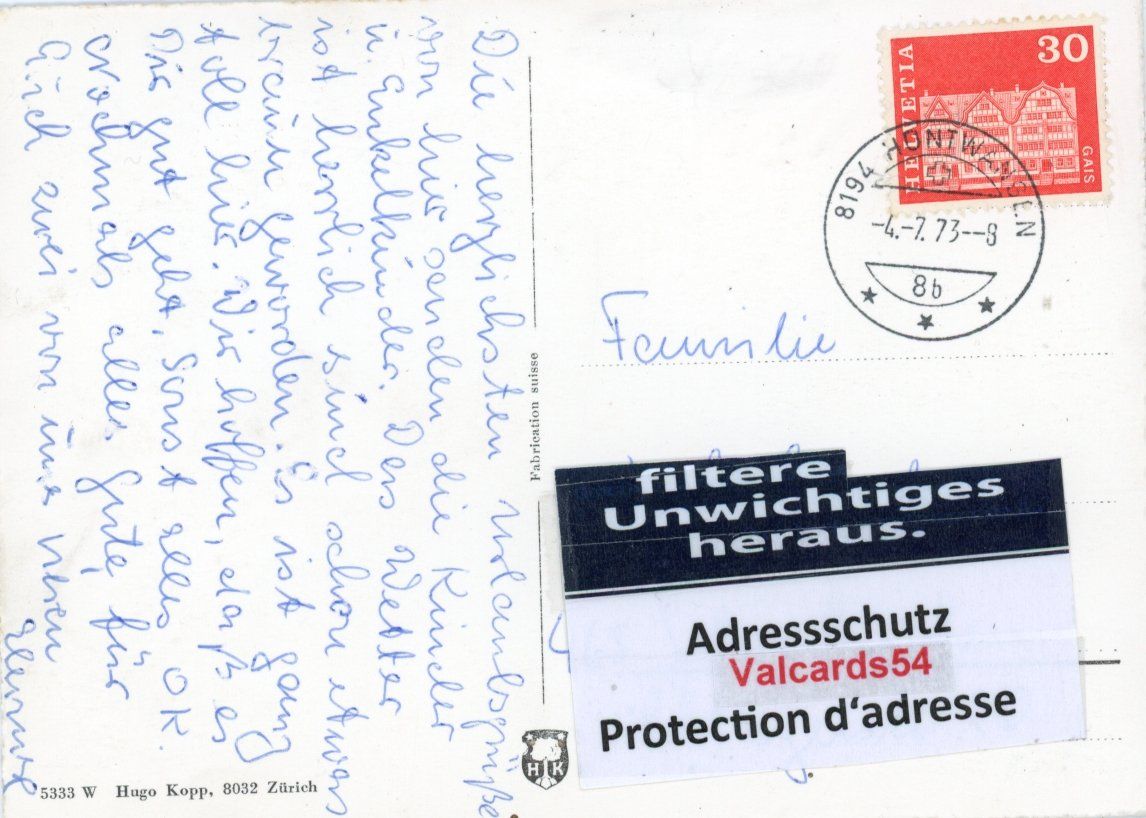 Cartoline postali: Hüntwangen  ZH       um 1973 – Usato da Brig venduto da Valcards54 1
