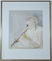 Orig. Aquarell Dr. K. Wintsch (1931-2025) "Flötenspieler"