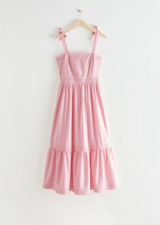 Rosa Midi-Kleid mit Bindebänder von &otherstories
