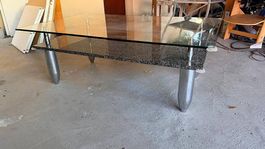Couchtisch Glas mit Granitplatte und Metallfuss
