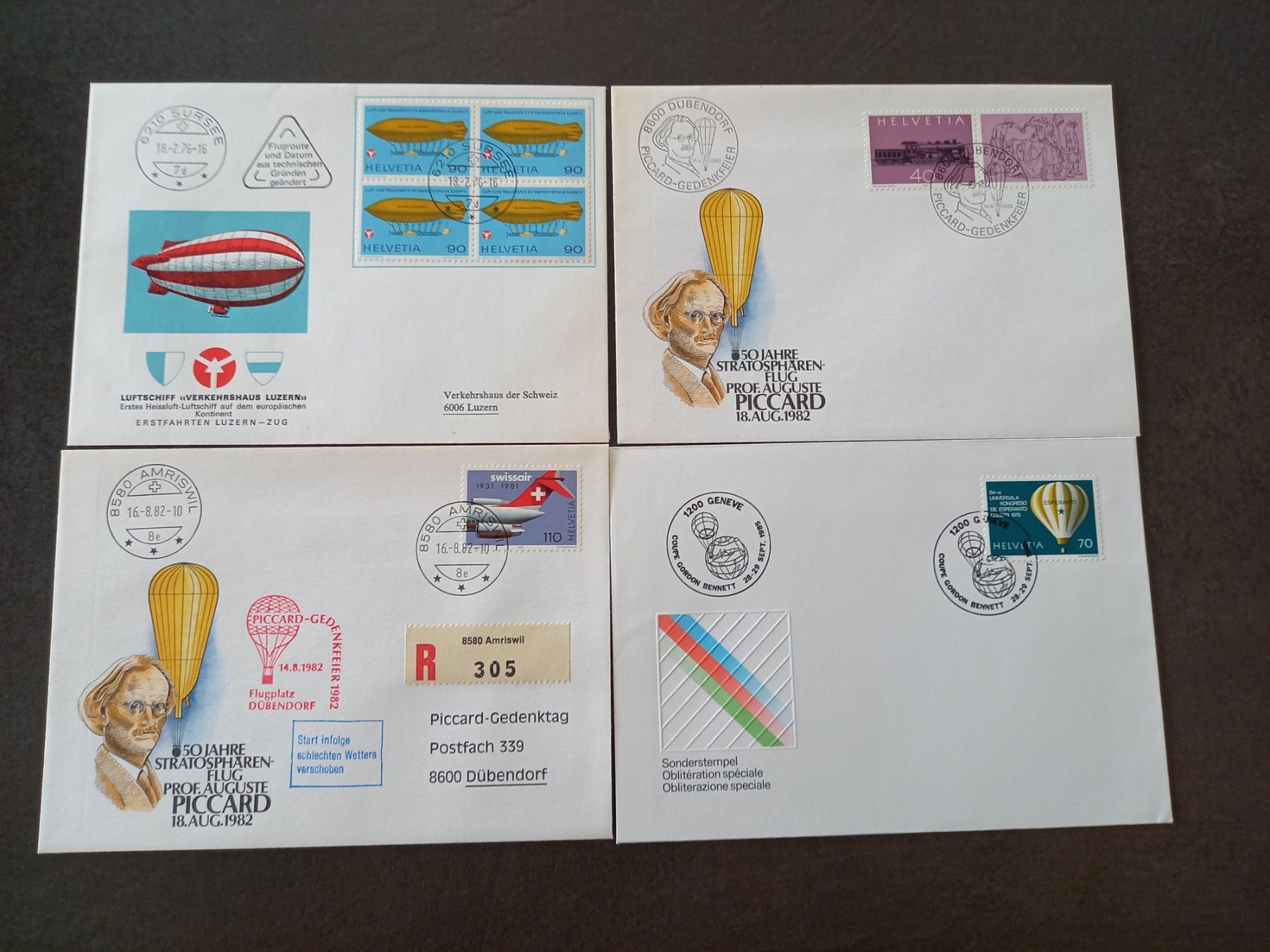 Alle Briefmarken: 4 FDC ballons et dirigeables – Gebraucht aus Courtételle von Chris28
