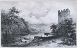 Stansstaad Pilatus grosse Lithographie von Chapuy um 1830