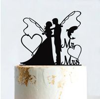 NEUER Torten Topper Hochzeit schwarz Angeln - 222389