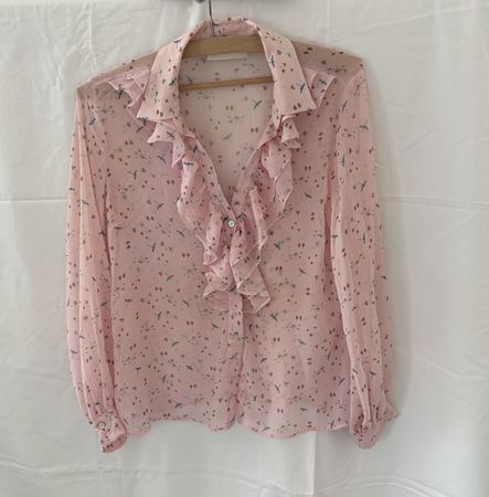 Camicetta rosa con stampa floreale e volant – taglia S