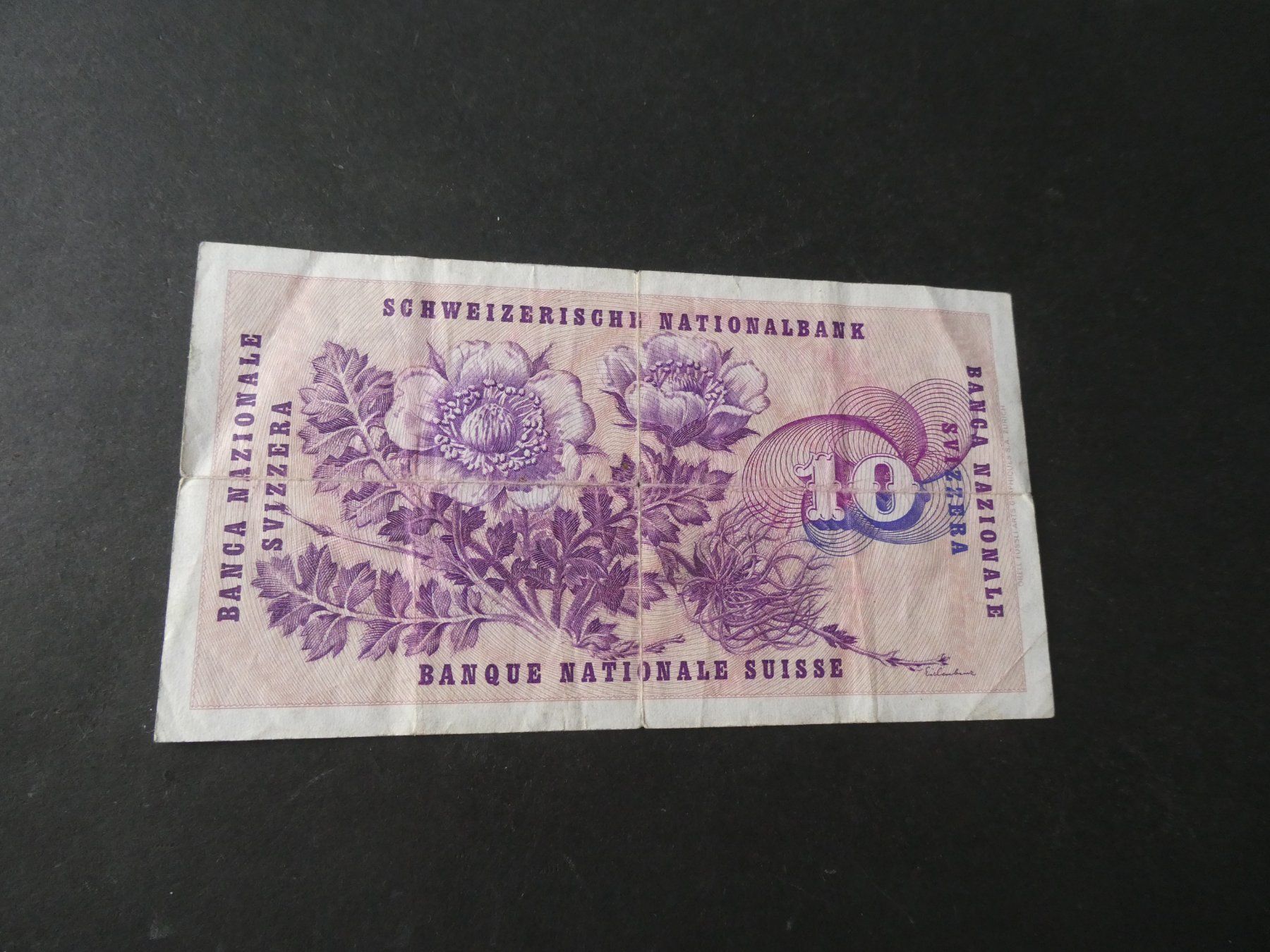 Banknoten: Schweiz 1974,  10 Franken – Gebraucht aus Hinterforst von Rohusri 1