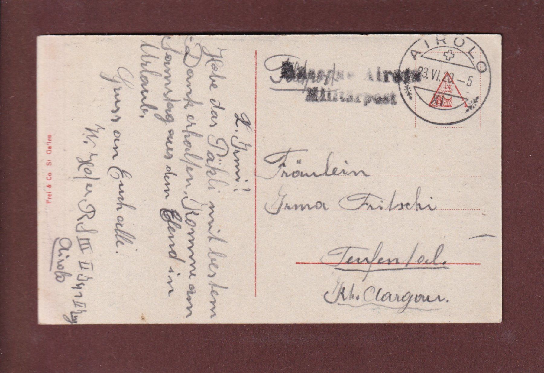 Cartes postales: GOTTHARD - Monte Prosa - 1920 Feldpost – D'occasion à Pully par nicecards 1