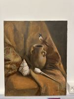 Original Still Life Painting - Bird, Vase, and Shell 60 x 50