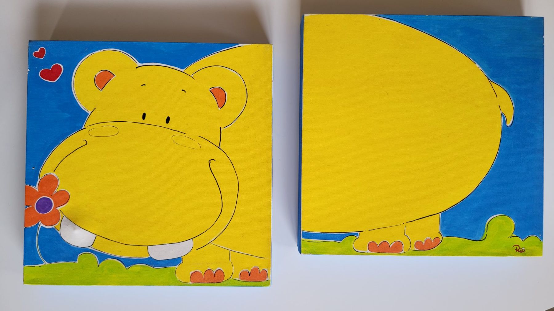 Dipinti: Kinderzimmer Dekoration 2 Bilder mit Nilpferd – Usato da Thalwil venduto da easyHopper