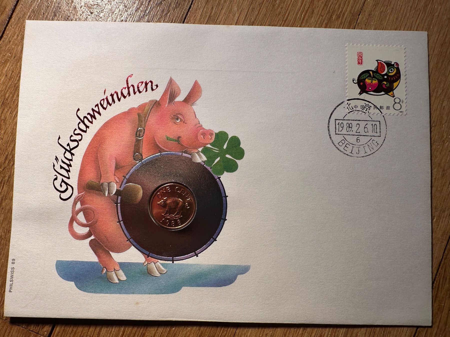 Tutti i francobolli: Münzbrief Glücksschweinchen BEIJING 1989 – Usato da Stettfurt venduto da 2442