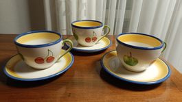 Tassen mit Untertassen von Bernarda, 3er Set, Früchtemotiv