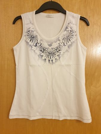 T-shirt sans manches M, coton, blanc avec dessin, Bonita